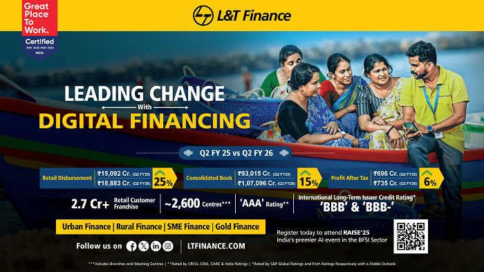 L&T Finance Ltd. Records Highest Ever PAT of Rs. 735 Crore, up 5% QoQ and 6% YoY for the Second Quarter Ended September 30, 2025